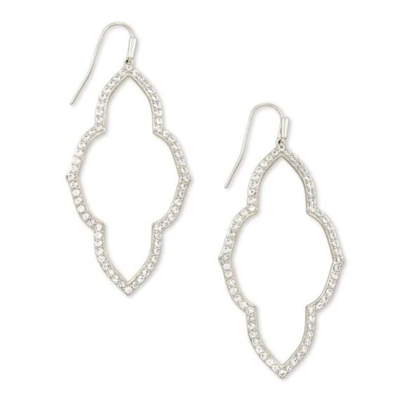 Kendra Scott Abbie Silver Open Frame Earrings in White Crystal womens - Picture 1 of 5
